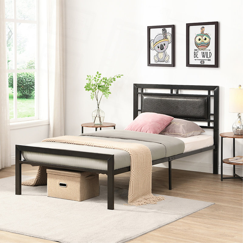 Structure simple en métal pour lit simple, style moderne et confort pour toute chambre à coucher, noir