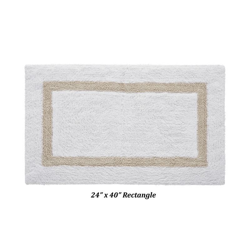 Tapis pour salle de bain réversible 100% coton Widman, Rectangle 24 po x 40 po, Blanc / Sable