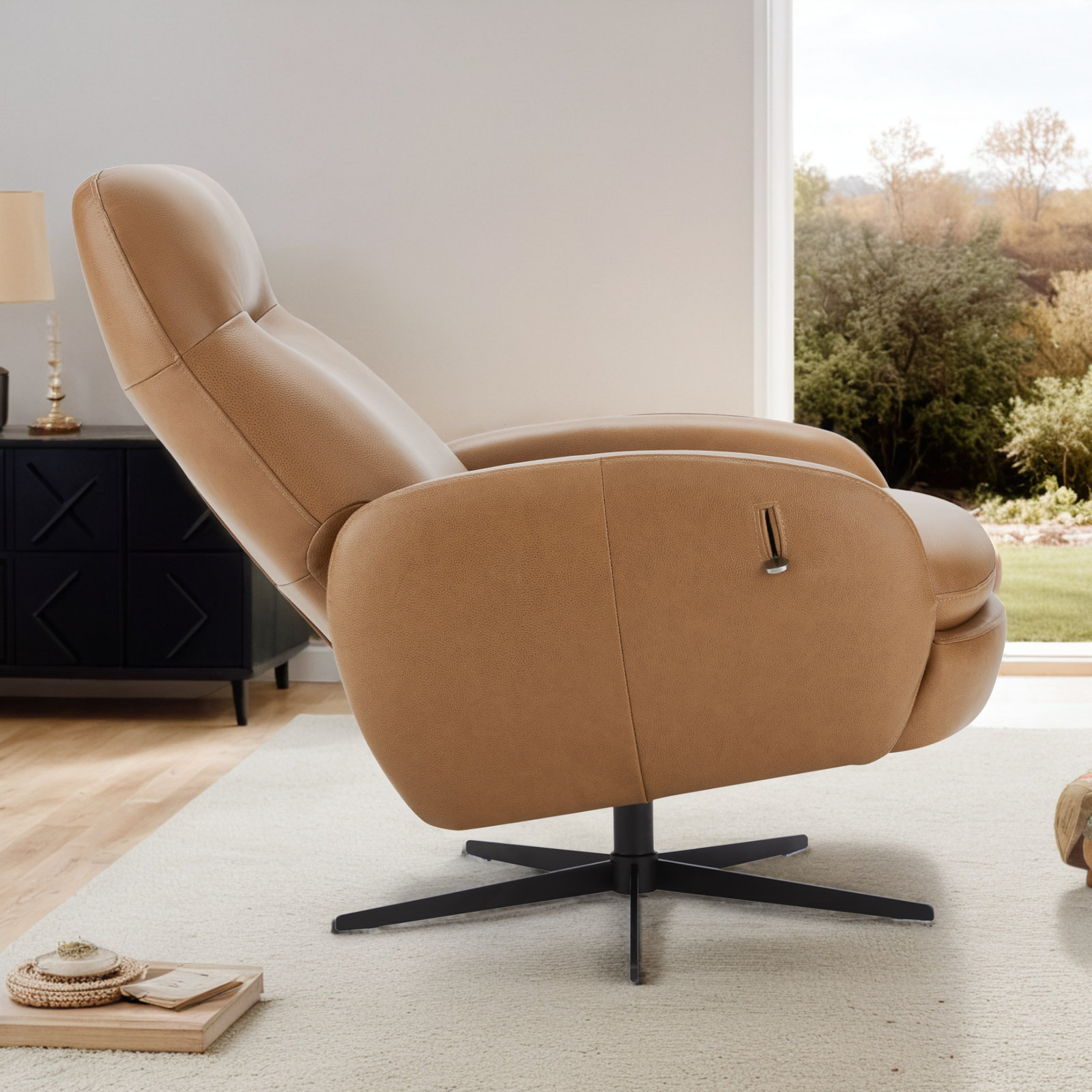Danva 32" Genuine Leather Manual Swivel Recliner, York Butternut Genuine Leather