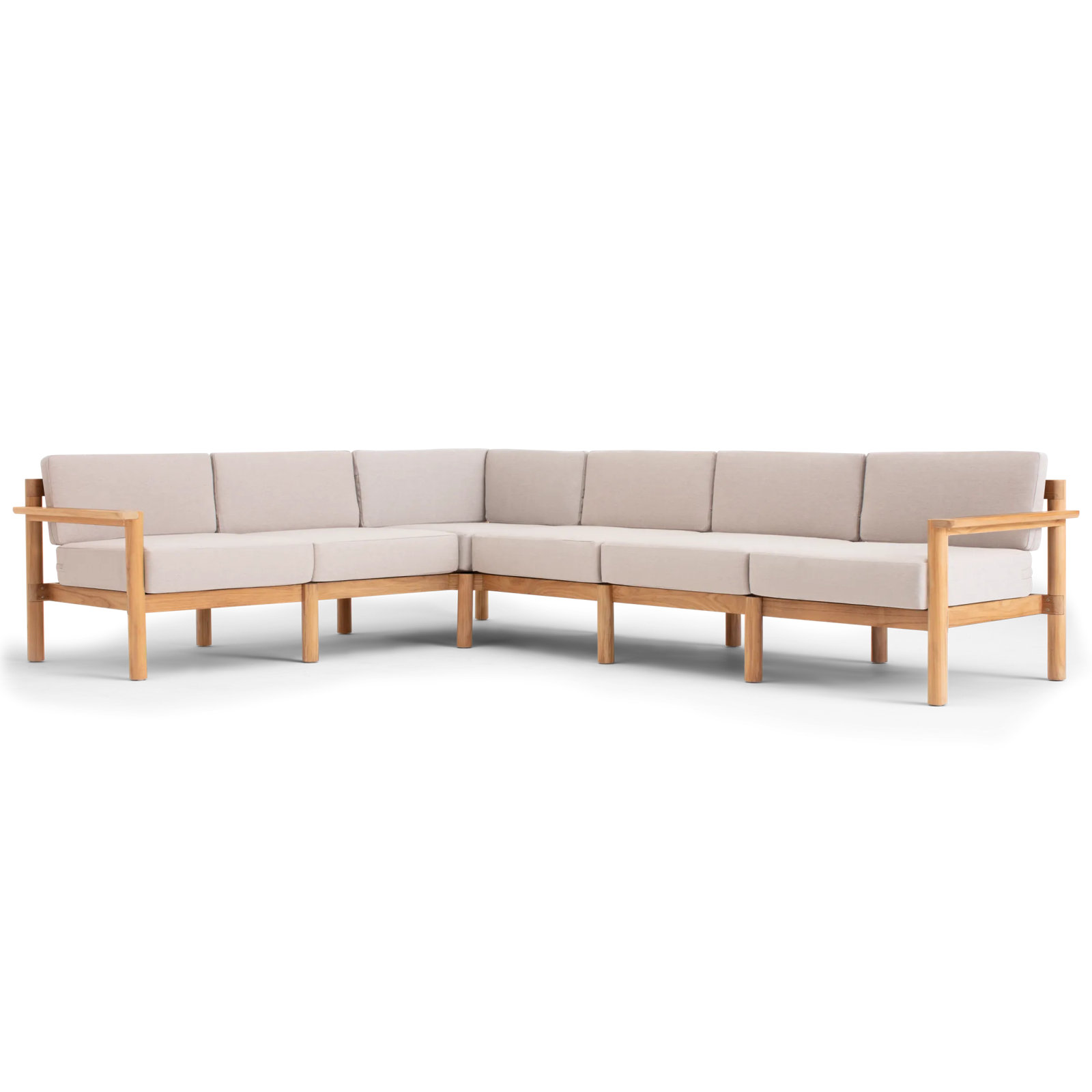 Haven 6-Piece Teak Outdoor Sectional with Sunbrella Cushions and Wooden Armrest in Rust, Sunbrella Ashe
