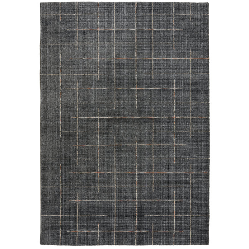 Tapis géométrique rectangulaire en laine tissé à la main gris Nickali, Rectangle 9 pi 6 po x 13 pi 6 po