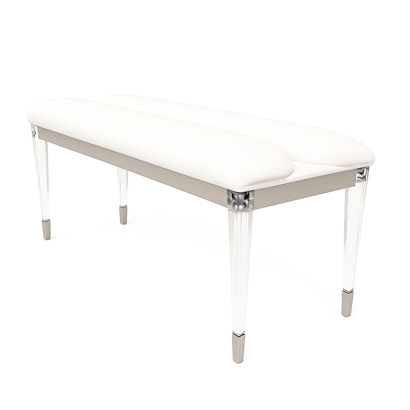 Banc argenté 1Pc avec pieds en acrylique, siège rembourré, bois d'ingénierie, utilisation dans la chambre à coucher, siège de forme rectangulaire de style contemporain, design