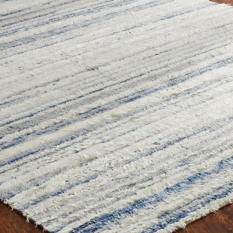 Belz Wool Striped Area Rug in Blue, Rectangle 3'6" x 5'6"