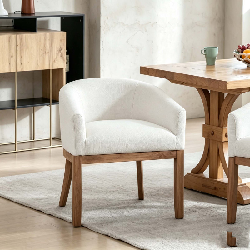 Modern Upholstered Barrel Dining Chairs, Beige