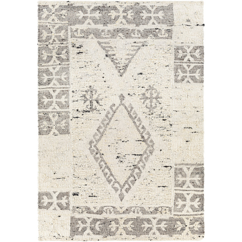 Angad Southwestern Flatweave Wool Area Rug in Gray/Cream, Rectangle 10' x 14'