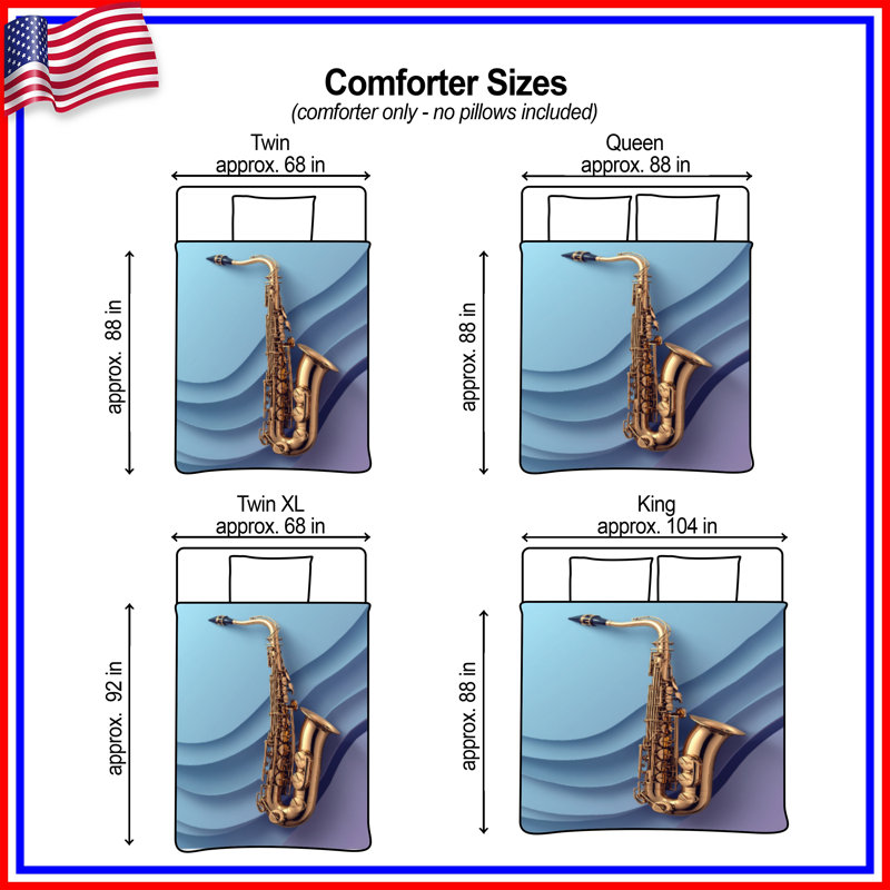 Golden Saxophone On Waves Comforter, Twin