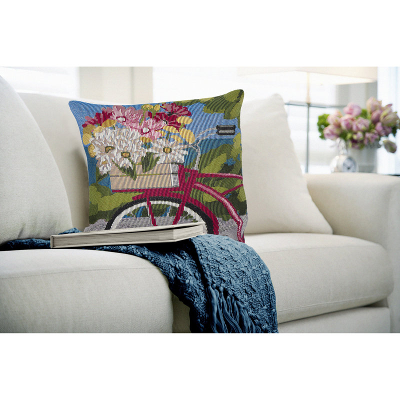 Marina Summer Ride Indoor/Outdoor Floral Blue/Green/Pink Square Throw Cushion Cover