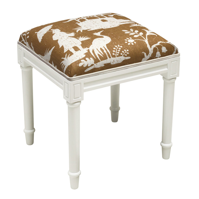 Solid Wood Accent Stool, White/Caramel