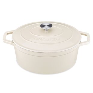 LAVA 5 Quarts Cast Iron Dutch Oven: Multipurpose Stylish Oval Shape Dutch  Oven Pot with Glossy Sand-Colored Three Layers of Enamel Coated Interior