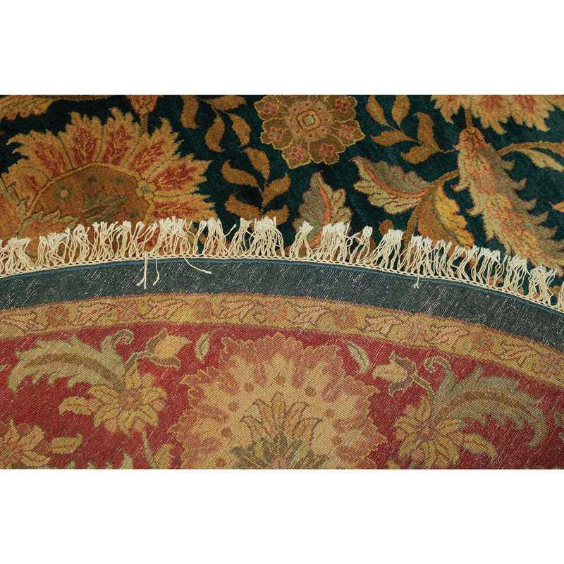Tapis rond en laine vert / rouge / brun 9 pi 10 po