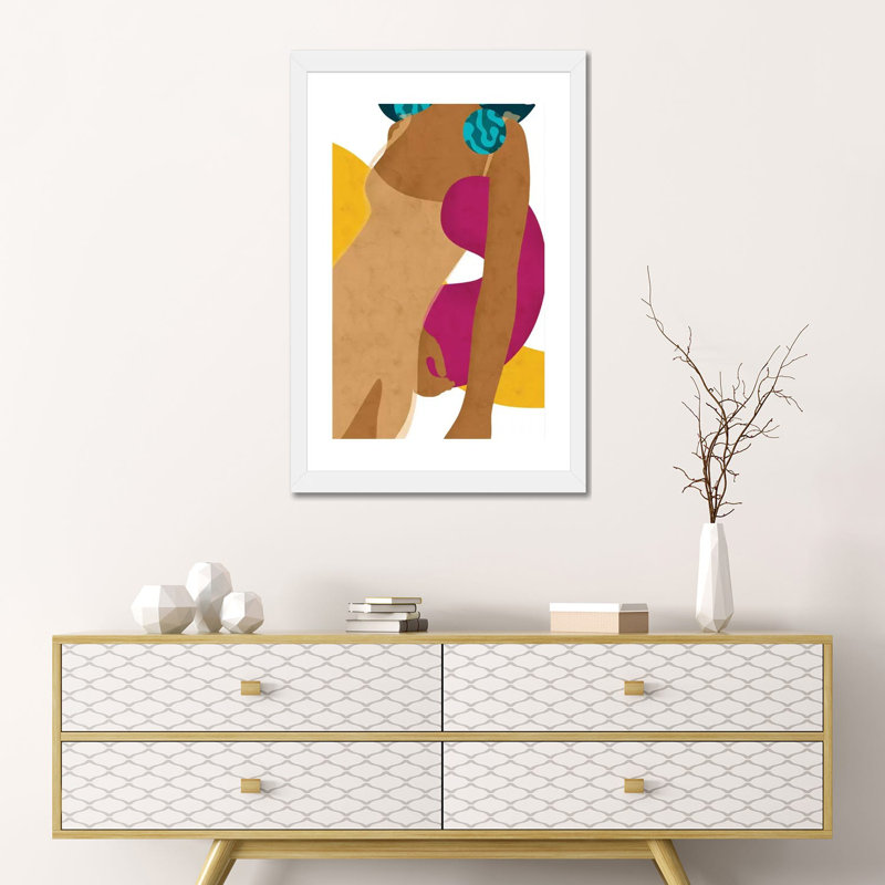 «Lunetta» par Reyna Noriega - impression d'art graphique, H 24 po x l 16 po x P 1 po, Papier encadré blanc, Blanc