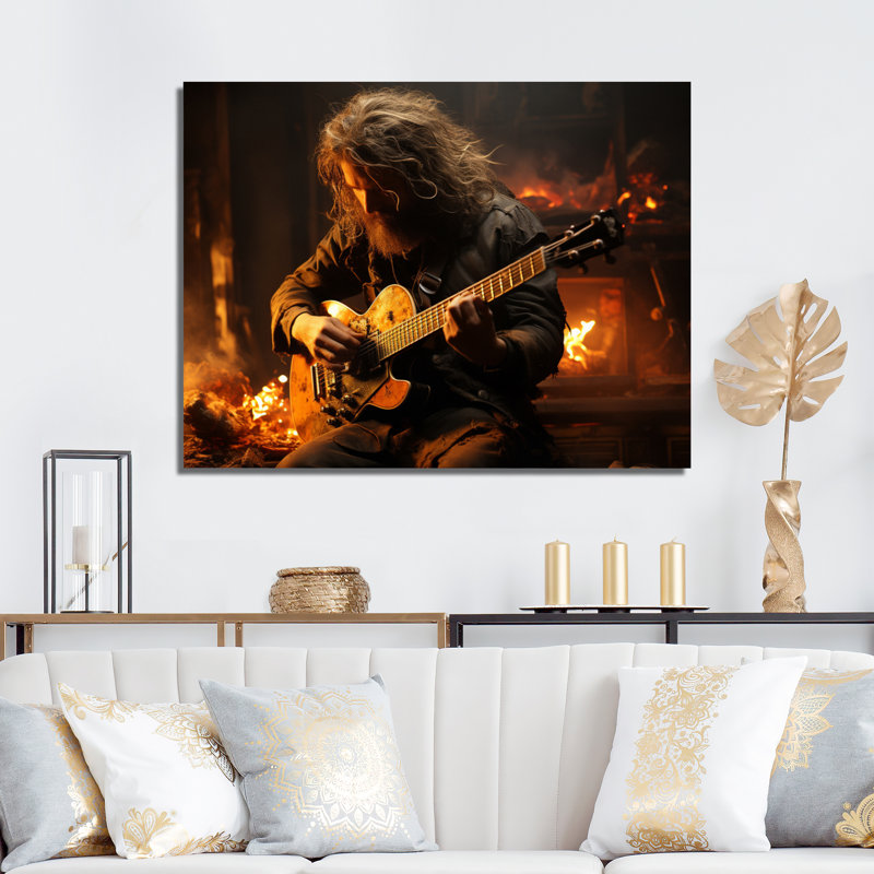 Atze, orange, noir, pompier, outils, musique - impression, Toile tendue, H 16 po x l 32 po x P 1 po