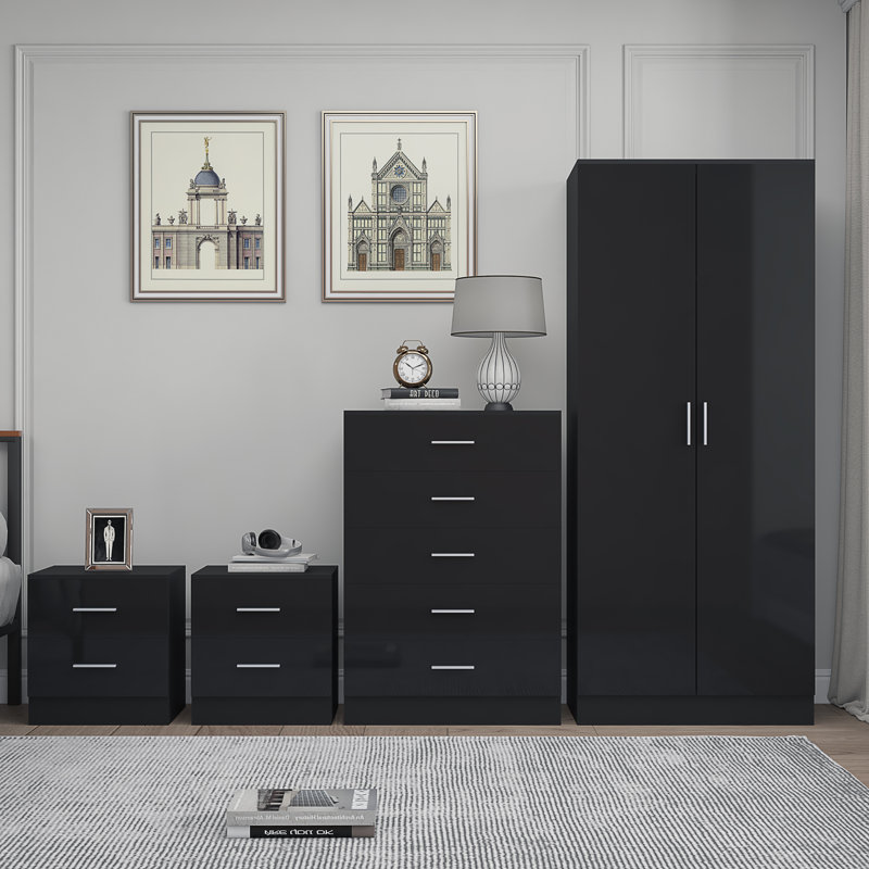 Eva Piece Bedroom Set, Black Gloss / Black Oak