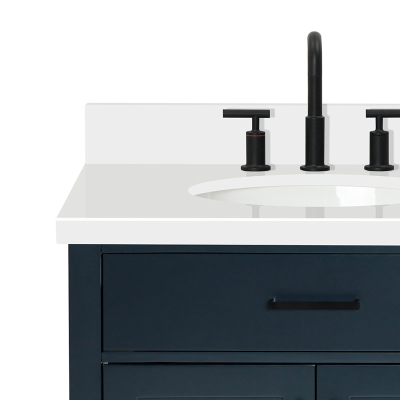 Meuble-lavabo simple 30 po en bois massif avec plateau en quartz 1,5 po Thornaby, Bleu minuit / noir mat, Ovale
