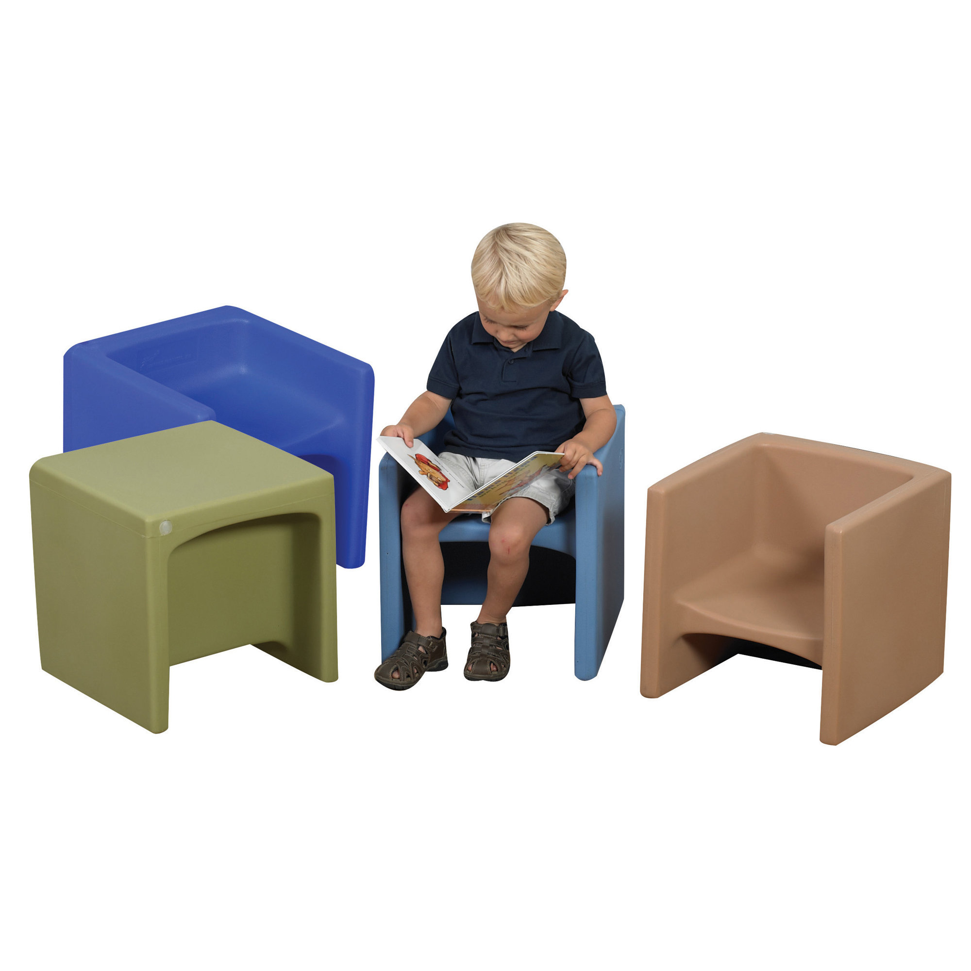 3-N-1 Cube Chair, Green/Blue/Brown