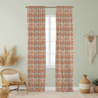 Semi Sheer Geometric Print Curtain Single Panel