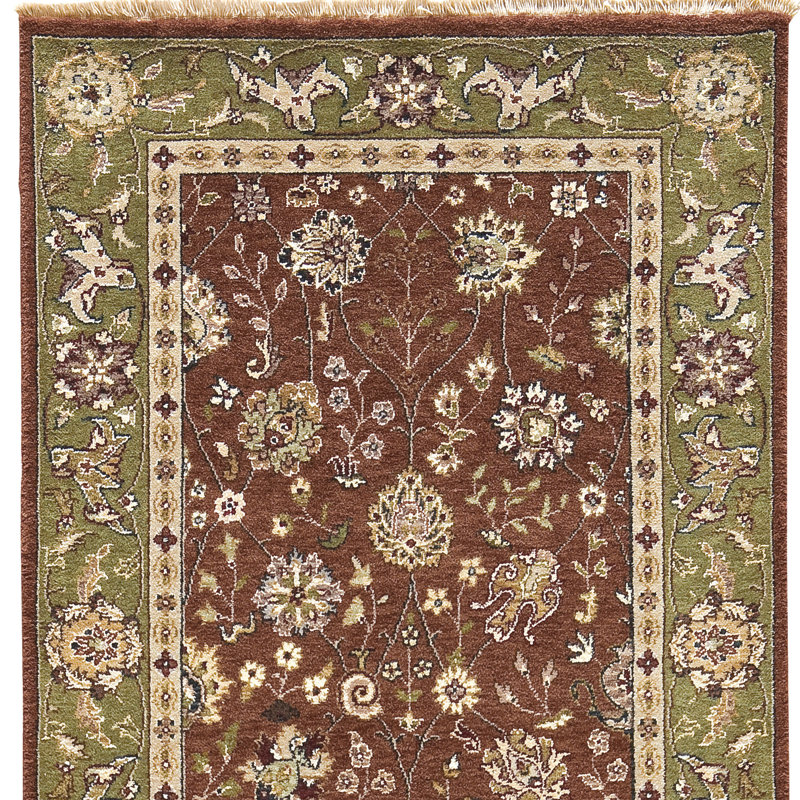 Hand Knotted Oriental Area Rug in Rust/Sage, Runner 2'6" x 10'