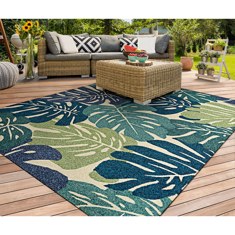 Weidman Floral Cream Multicolor Handmade Indoor Outdoor Area Rug, Rectangle 5'6" x 8'