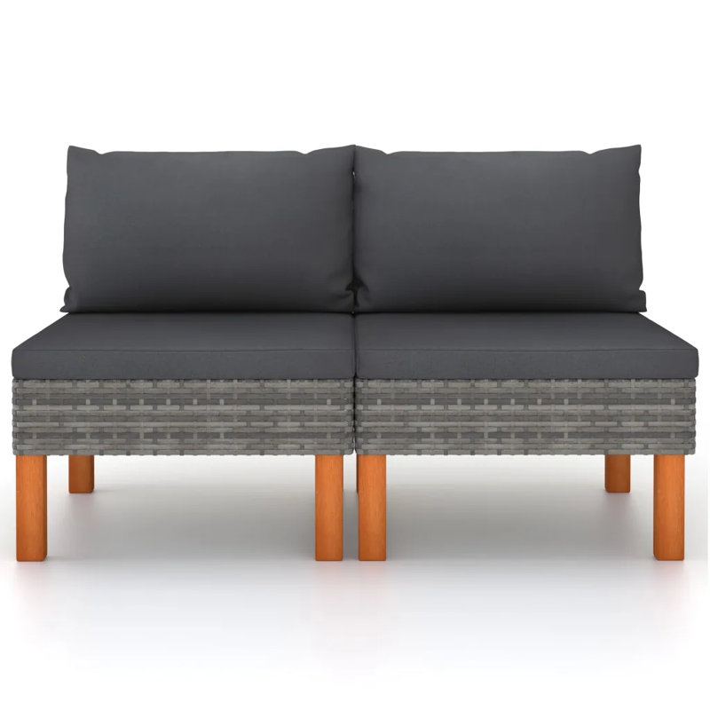23.8" Wide Eucalyptus Rectangle Patio Sofa with Cushions, Gray, Gray, 2