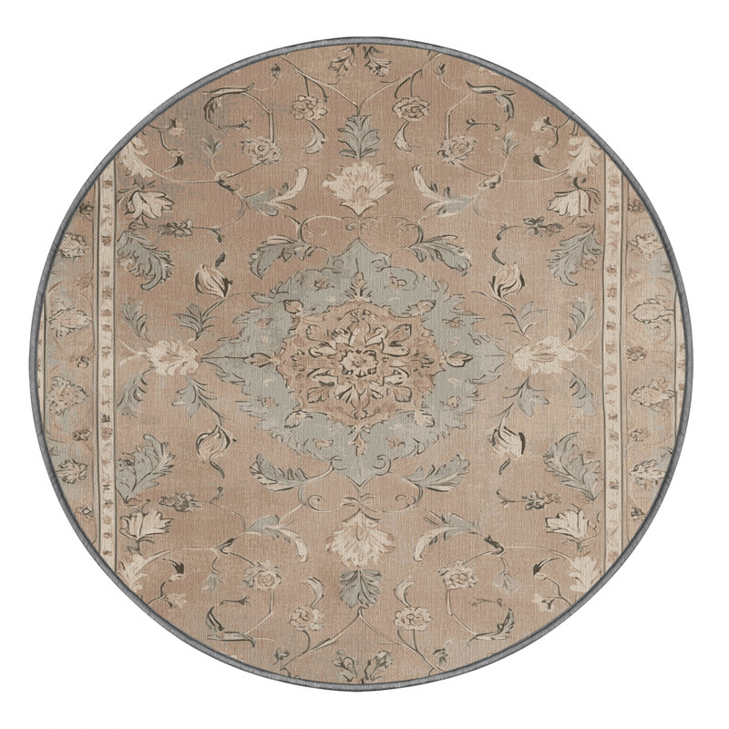 Machine Washable Tabriz Gray Area Rug, Round 7'