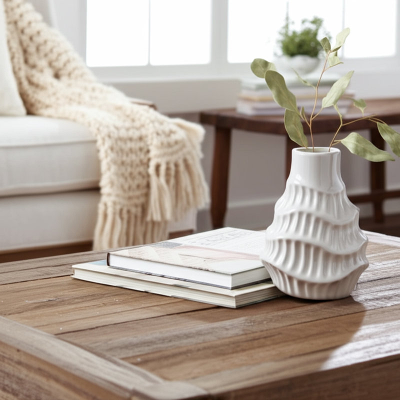 Textured Sculpted Stoneware Vase with Organic Silhouette and Modern Casual Design, 7" H x 6" W x 6" D