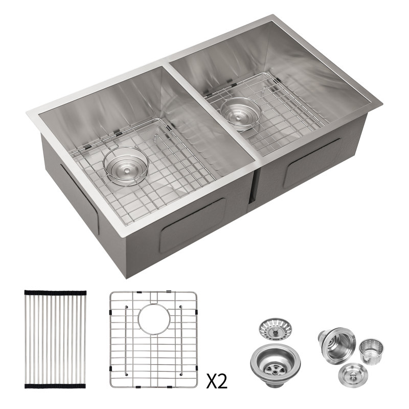 16 Gauge Stainless Steel 32X18 Inch Undermount Double Bowl Kitchen Sink (50/50) With 9 Inch Deep Sink