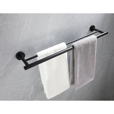 Wall Mounted Matte Black Towel Bar - Stainless Steel, Convenient For Daily Use Modern Bathrooms Space Design