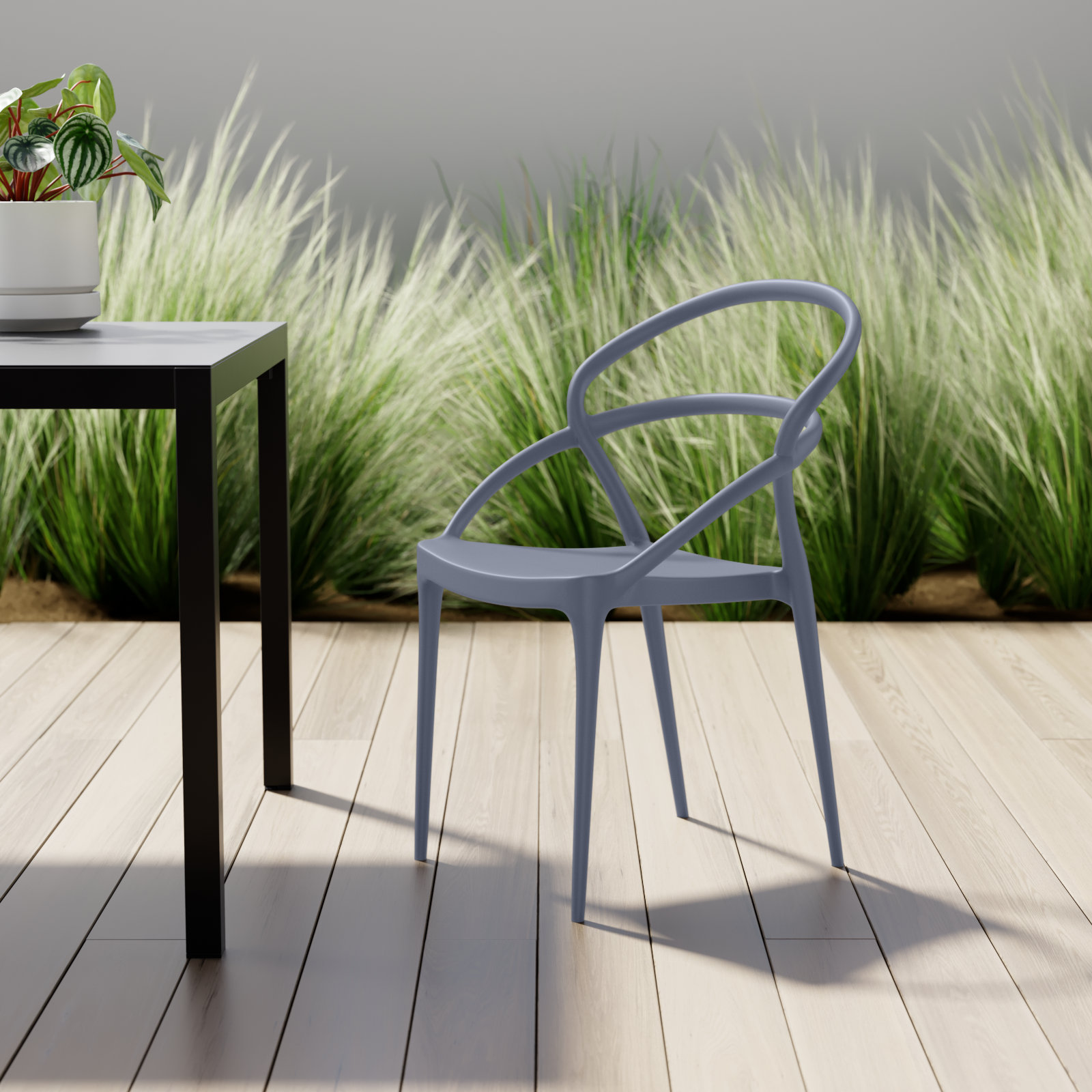 Farrah Stackable Patio Armchair, Dark Gray