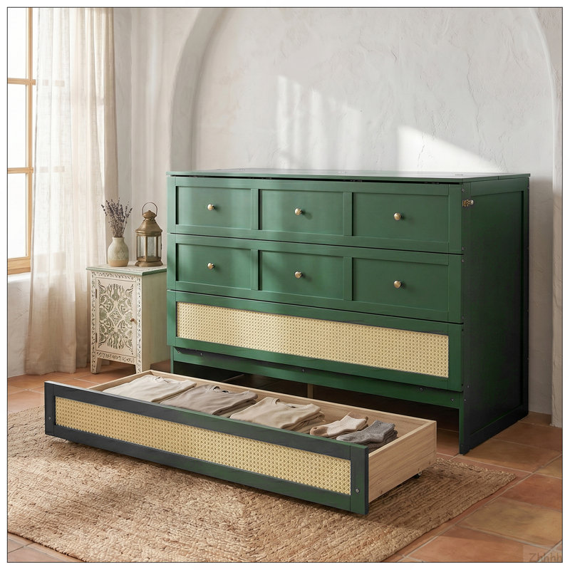 Grand lit escamotable avec grands tiroirs, Vert