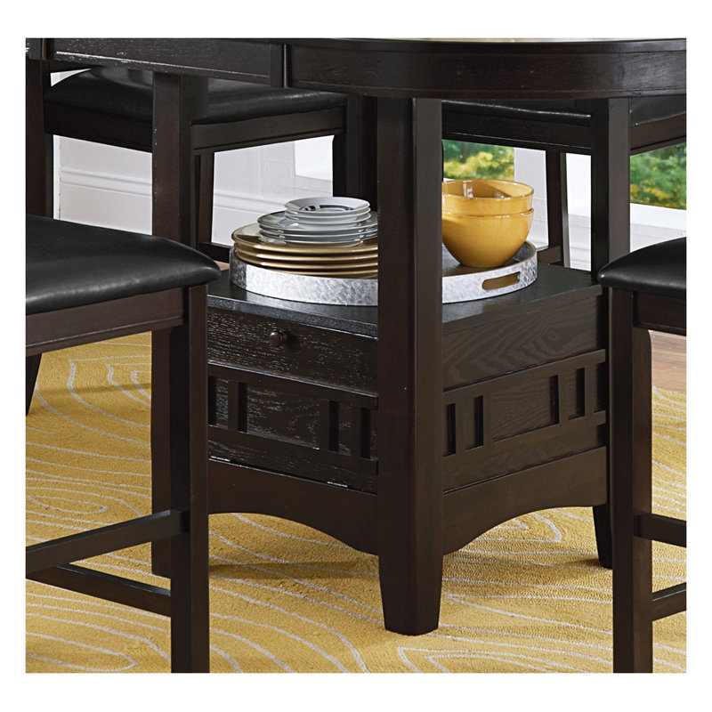 Dark Cherry Counter Height Dining Table with Extension Leaf and Storage Base