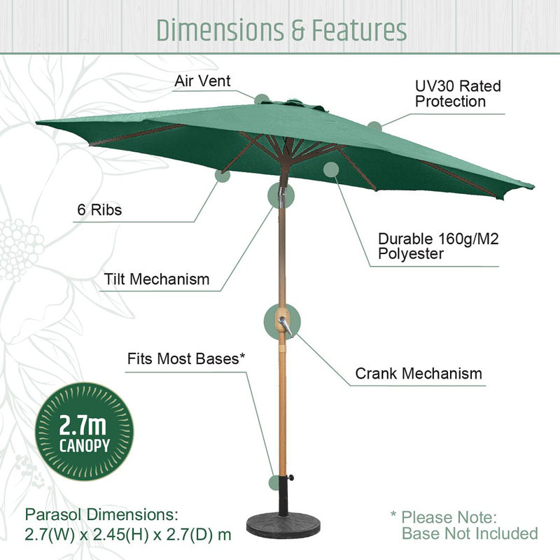 14cm Tilt Balcony Parasol, Green