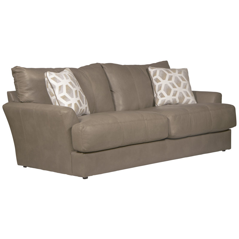 Ciriaca Italian Leather Match Sofa, Beige Leather Match, 37" H x 85" W x 45" D