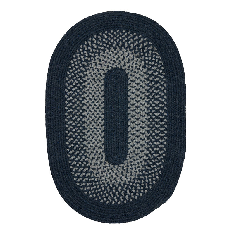 Tapis réversible en mélange de laine Lionel - bleu marine, Ovale 5 pi x 8 pi