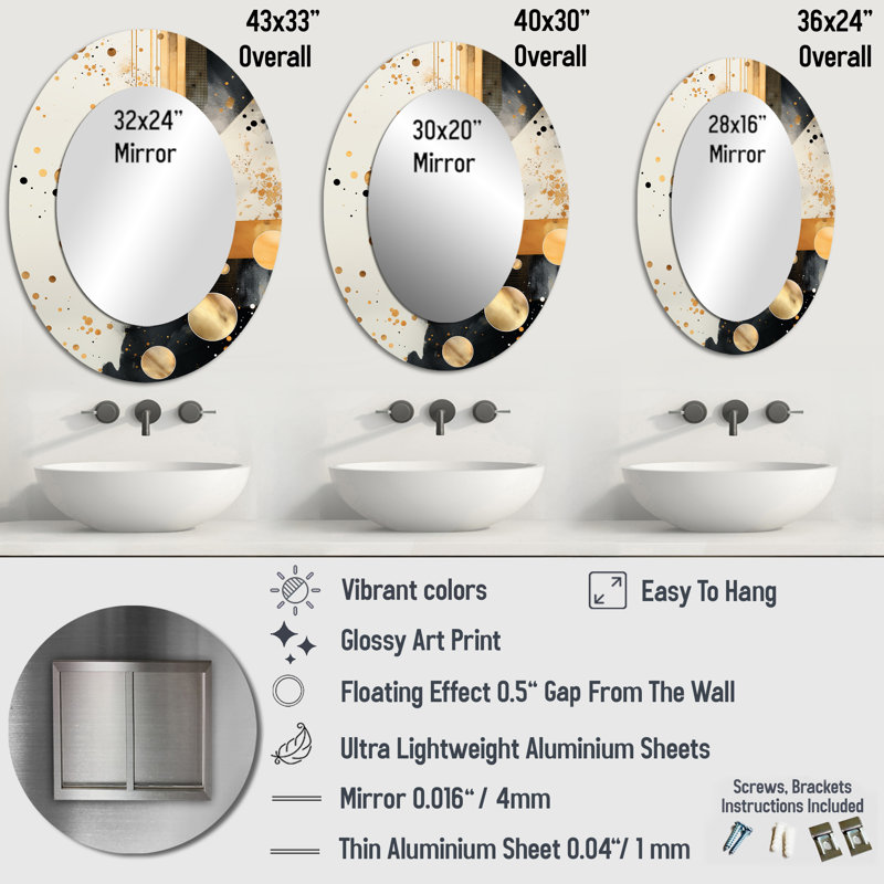 Gold And Grey Sunset Collage II - Gray Modern Oval Wall Mirror, 40" H x 30" W