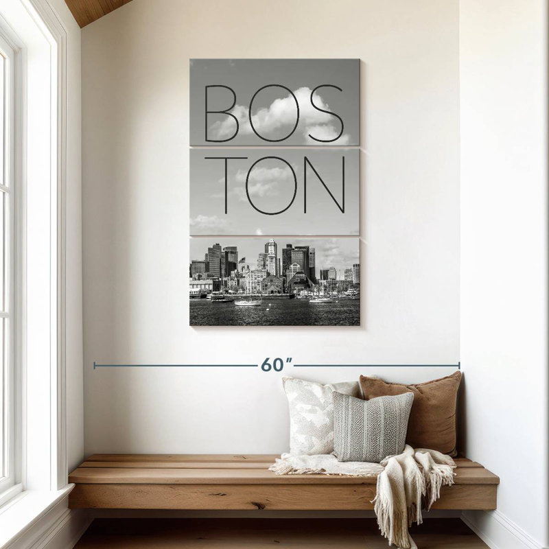 Skyline de Masam Boston, North End et quartier des affaires, texte et horizon, H 45 po x l 28 po