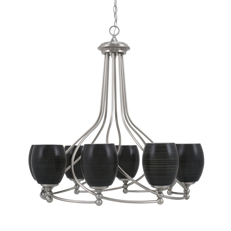 Sadea 8 Light Uplight Chandelier Shown With 5" Glass, Clear, Brushed Nickel