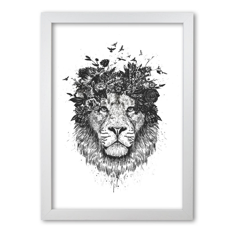 Floral Lion 1 Piece Wall Art, 59.4 cm H x 42 cm W x 5 cm D, White Grain