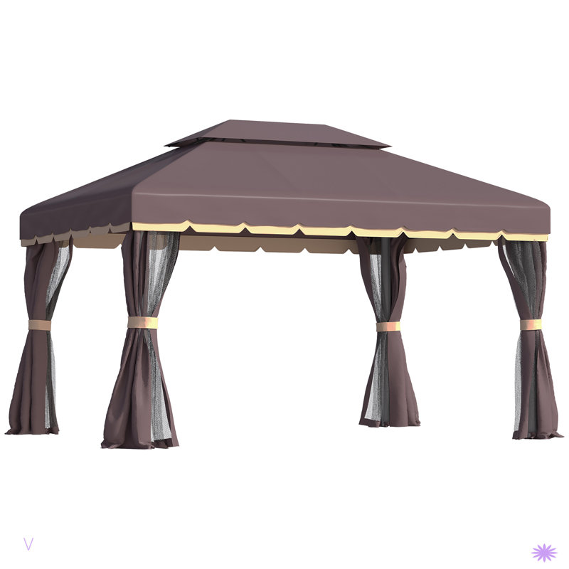 Patio Gazebo, Outdoor Gazebo Canopy Shelter With Netting And Curtains, Aluminum Frame For Garden, Lawn, Backyard And Deck
