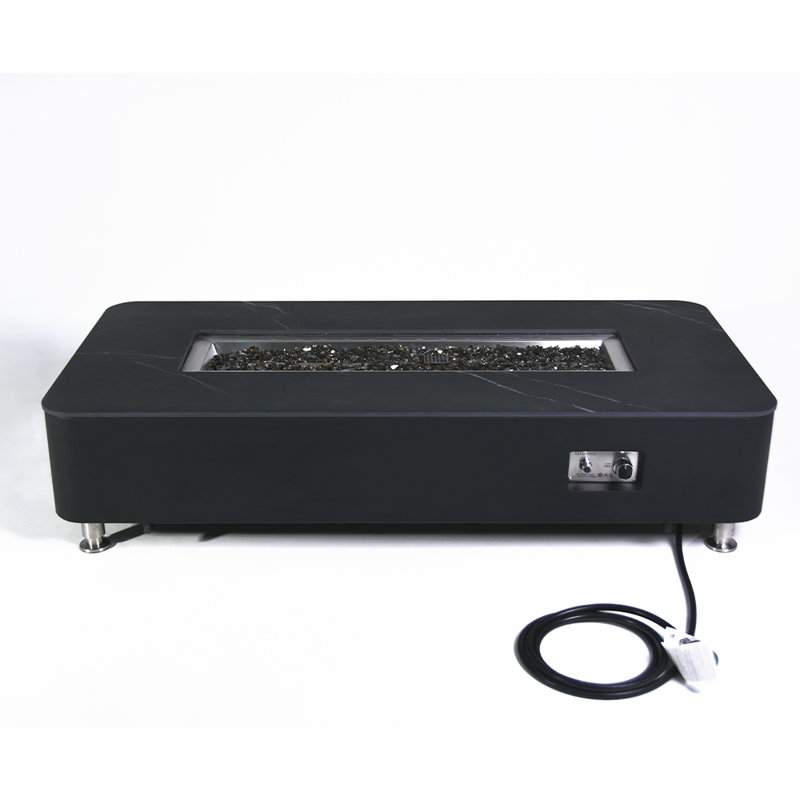 Rectangle Concrete Smokeless Fire Pit Table, Natural Gas