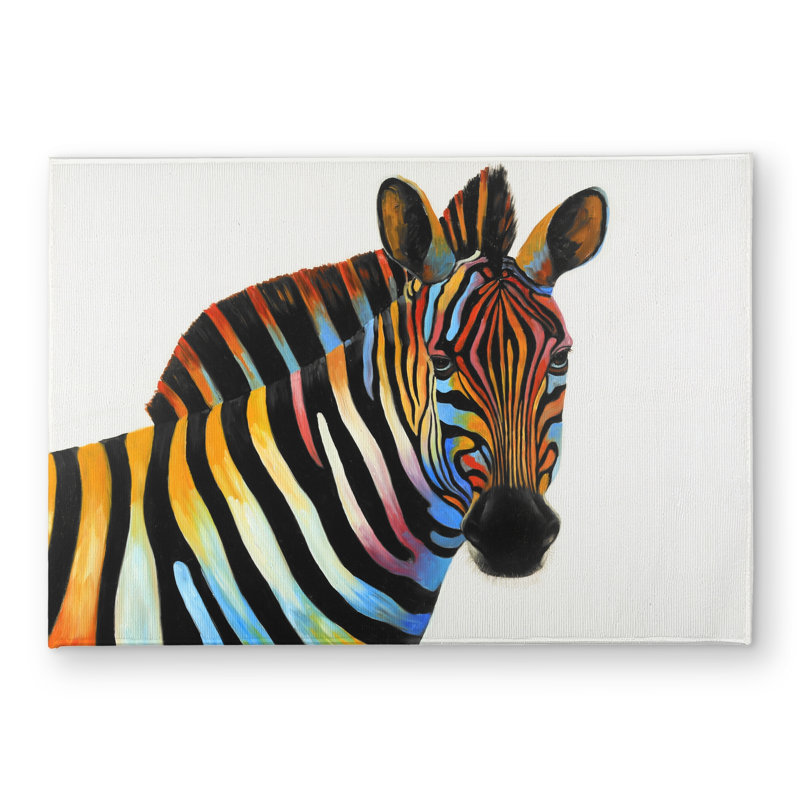 Colorful Zebra Profile View Door Mat | Indoor Outdoor Decor