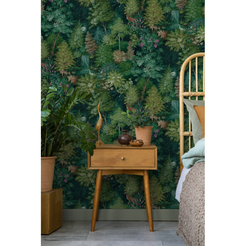 Papier peint vert non collé Midnight Woods, Vert
