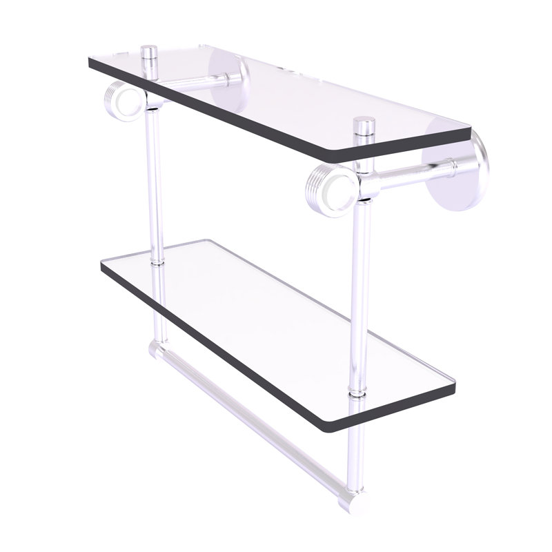 Tablette murale double verre Margolis, Chrome satiné, H 12,8 po x l 22 po x p 5,6 po