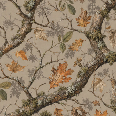Peel and Stick Wallpaper Realistic forest camouflage Seamless Trees branches green brown oak Contact Paper Removable Self Adhesive Wall Mural Wall Decor for Bedroom Kitchen Cabinets 17.7in x 118in