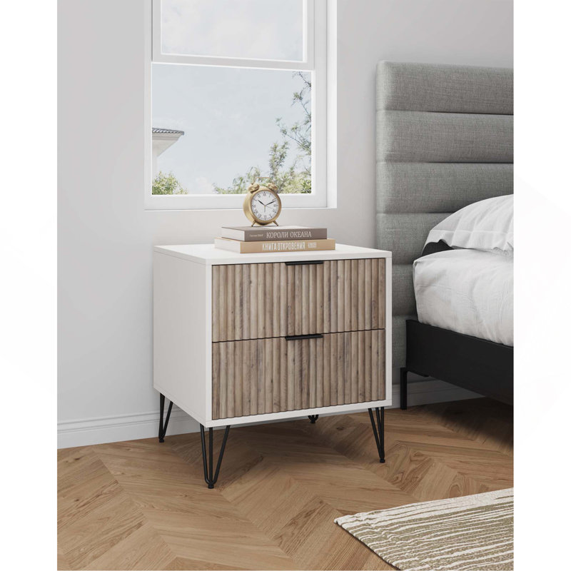 Table de chevet en gris rustique et blanc, Gris / Blanc