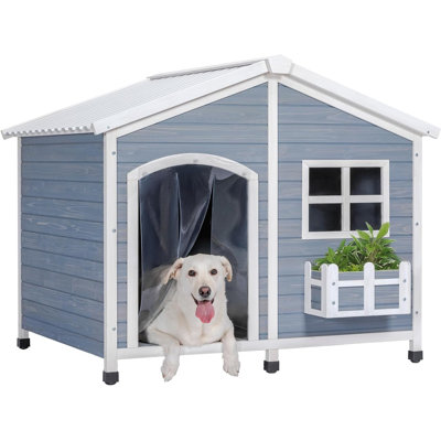 47in Large Dog House with Waterproof PVC Roof, Outdoor Dog House for 2 Medium Dogs, XXL Dog Houses with Window, Grey