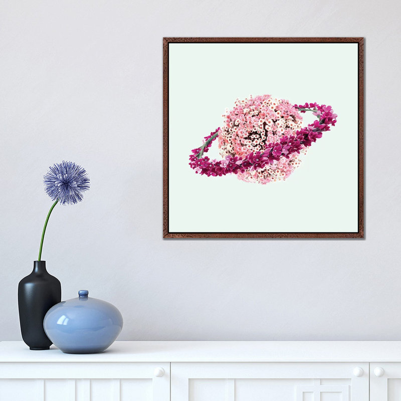 Floral Planet by Paul Fuentes - Print on Canvas, 93.98 cm H x 93.98 cm W, Brown Framed