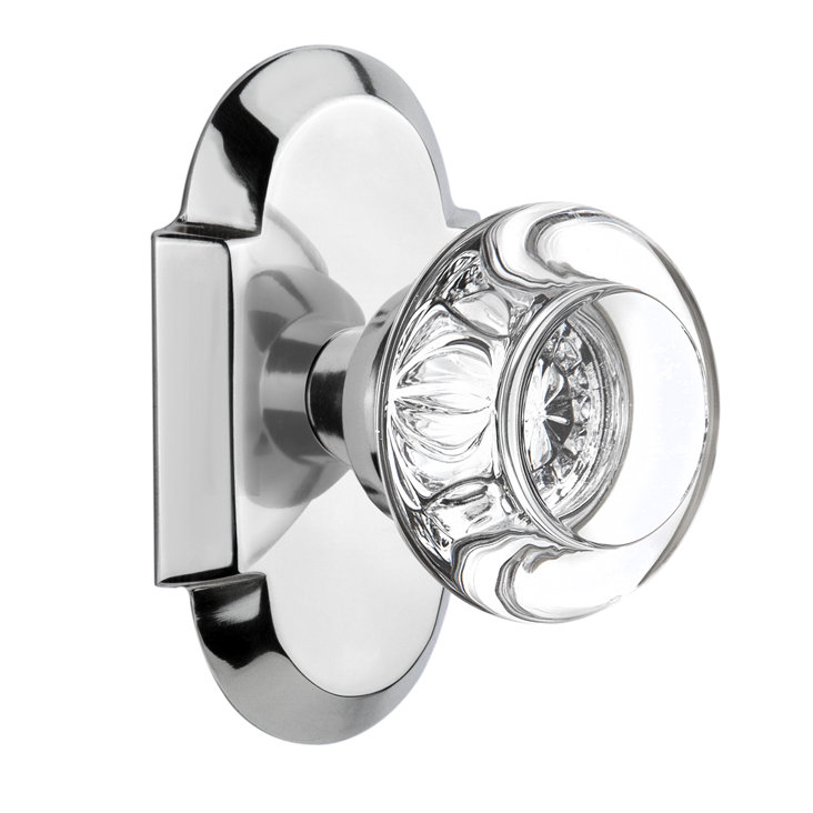 Cottage Plate with Round Clear Crystal Door Knob, Satin Nickel, No Backset, Double Dummy