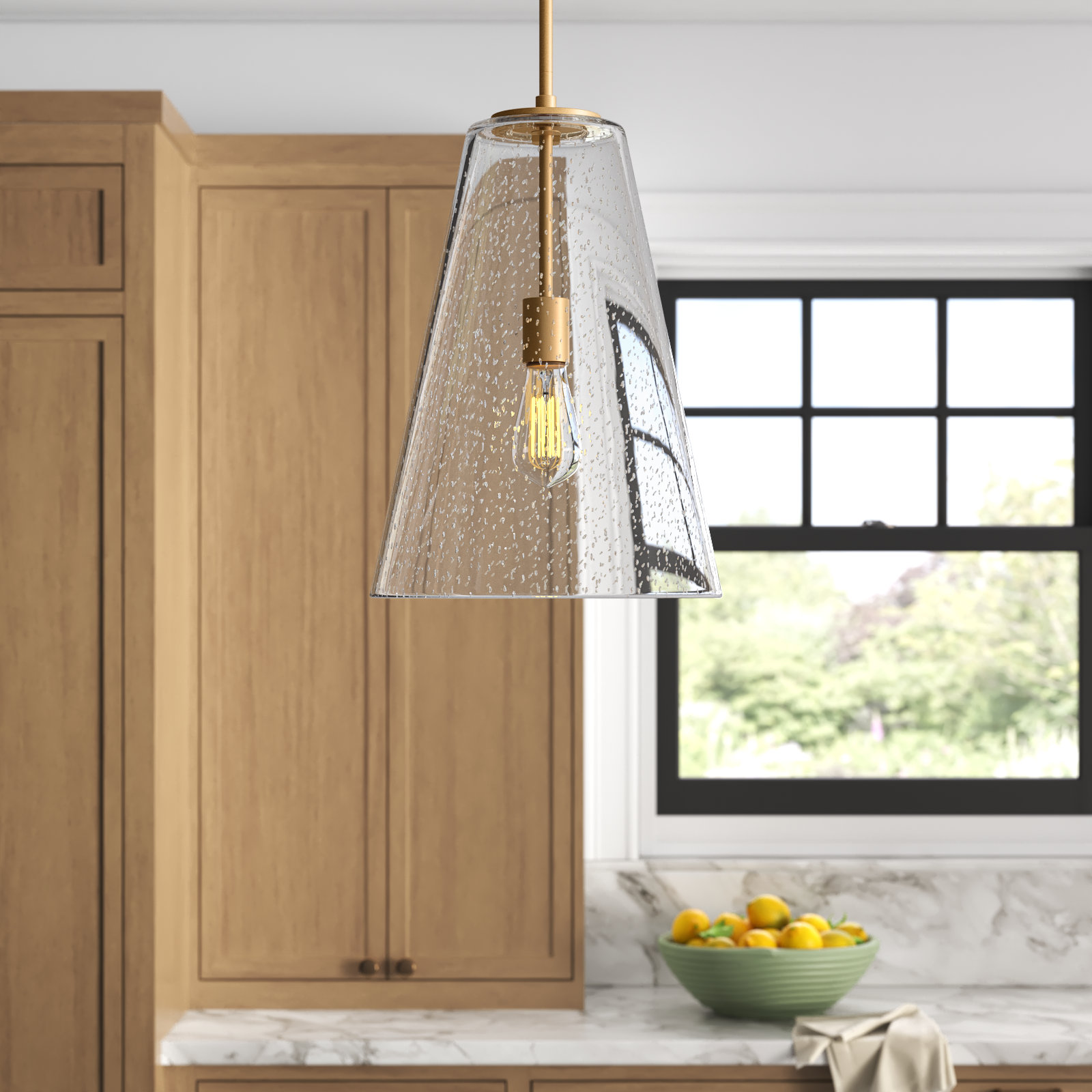 Evanne Single Light Glass Dimmable Pendant, Heritage Brass
