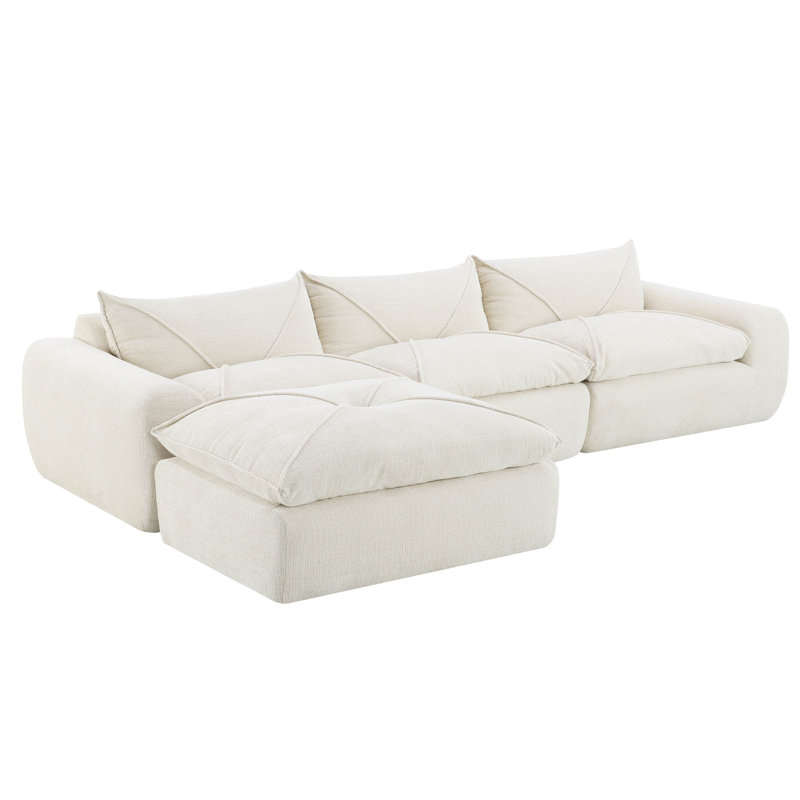 Canapé-lit modulaire surdimensionné, entièrement compressé, spacieux et rembourré de mousse pour 4 personnes, Blanc