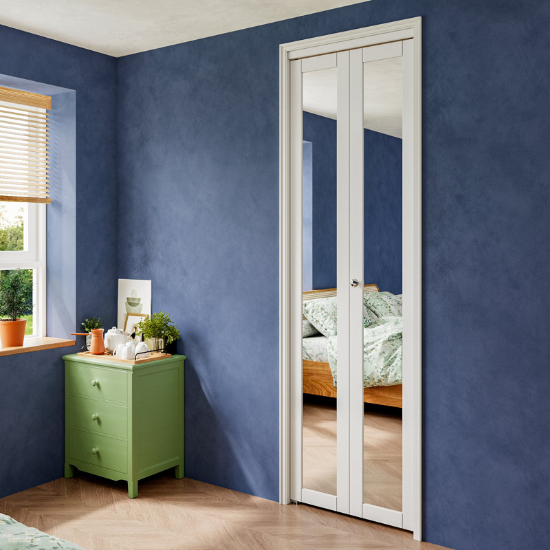80''&96''H 1-Lite Mirrored Door Solid Manufactured Wood Bi-Fold Door with Installation Hardware Kit, 30" x 96"